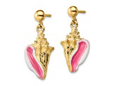 14k Yellow Gold Textured White and Pink Enamel Conch Shell Dangle Earrings