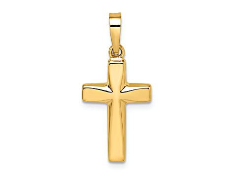 14K Yellow Gold Polished Diamond-cut Reversible Puffed Cross Pendant