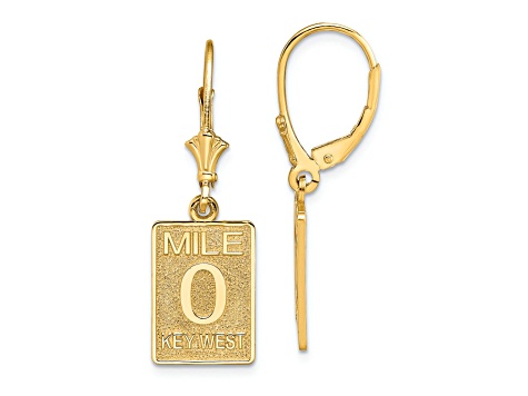 14k Yellow Gold Textured Mile Marker 0 Key West Earrings