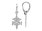 Rhodium Over 14k White Gold Textured RN Caduceus Dangle Earrings