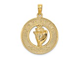 14k Yellow Gold Textured Jamaica with Conch Shell Circle Charm