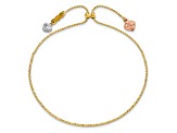 14K Tri-color Diamond-cut Heart Adjustable Bracelet