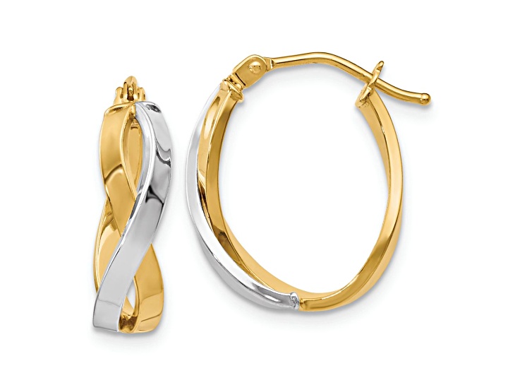 10K Two-tone Gold 3/4 inch Polished Twisted Hoop Earrings