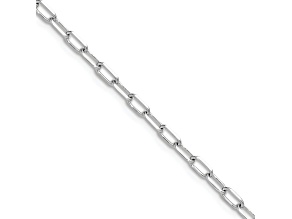 Rhodium Over 14k White Gold 3mm Solid Beveled Diamond-Cut Paperclip Link Bracelet