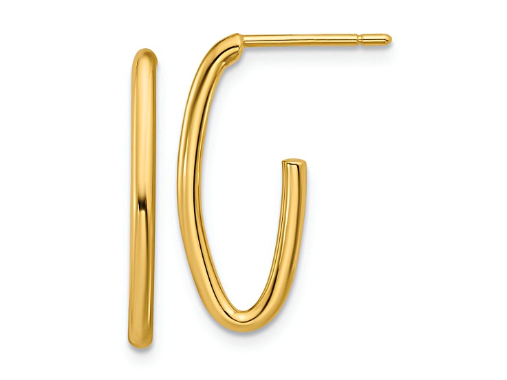 14k Yellow Gold 13/16 inch Polished Oval J-Hoop Earrings