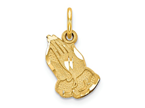 14k Yellow Gold Diamond-Cut, Textured and Satin Praying Hands Pendant