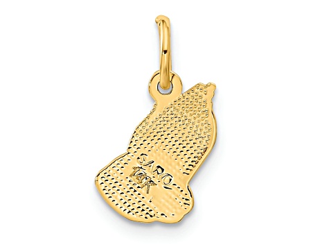 14k Yellow Gold Diamond-Cut, Textured and Satin Praying Hands Pendant