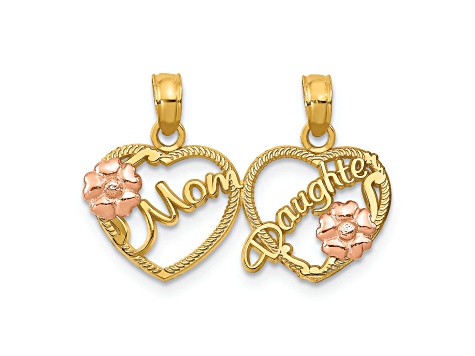 14K Two-tone MOM - DAUGHTER Break-apart Hearts Pendant