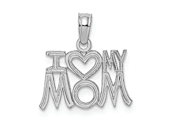 Picture of Rhodium Over 14k White Gold Textured I Heart (Love) My Mom Pendant