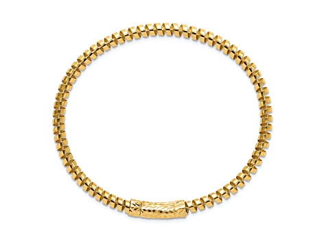 14K Yellow Gold Polished and Diamond-cut Fancy Spiral Bangle