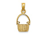 14k Yellow Gold Textured Moveable Handle Basket Pendant
