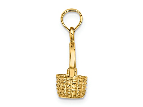 14k Yellow Gold Textured Moveable Handle Basket Pendant