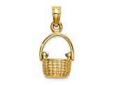 14k Yellow Gold Textured Moveable Handle Basket Pendant
