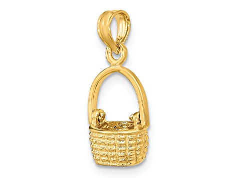 14k Yellow Gold Textured Moveable Handle Basket Pendant