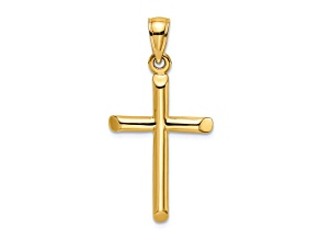 14k Yellow Gold 3D Polished Cylinder Cross Pendant