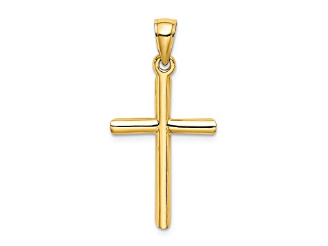 14k Yellow Gold 3D Polished Cylinder Cross Pendant