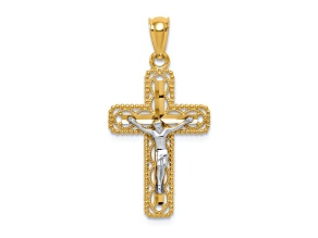 14K Yellow and White Gold Polished Crucifix Pendant