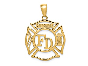 14k Yellow Gold Fire Department Member in Shield Pendant