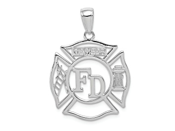 Picture of Rhodium Over 14k White Gold Fire Department Member in Shield Pendant