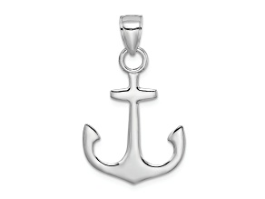 Rhodium Over 14k White Gold 3D Polished Anchor Pendant