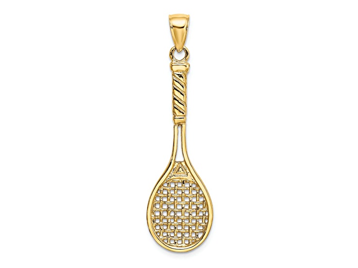 14k Yellow Gold 3D Polished and Textured Tennis Racquet Charm