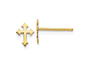 14k Yellow Gold Children's Cross Stud Earrings