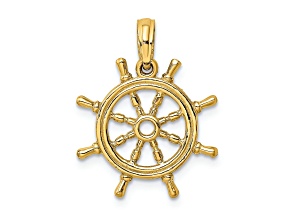 10K Yellow Gold 3D Textured Ships Wheel Charm