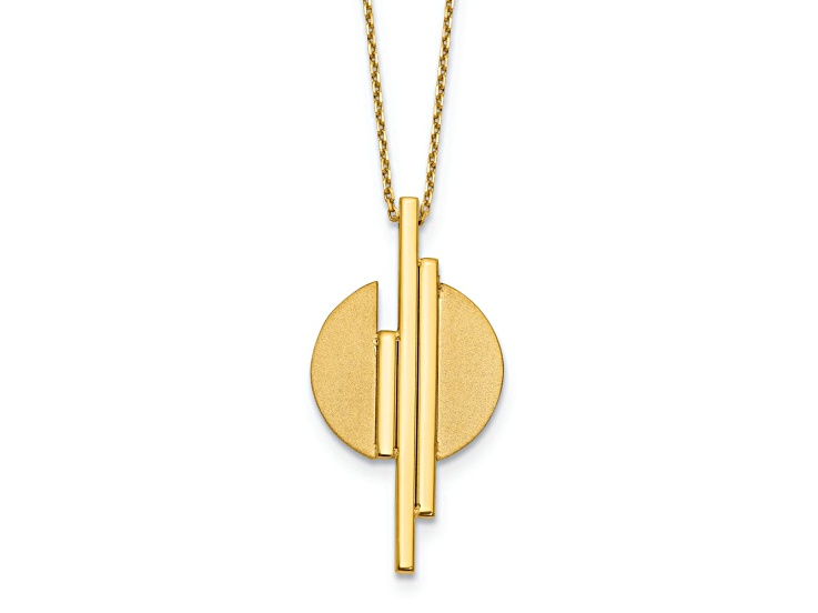 14K Yellow Gold Polished and Brushed Fancy Pendant with 17 Inch Cable Chain