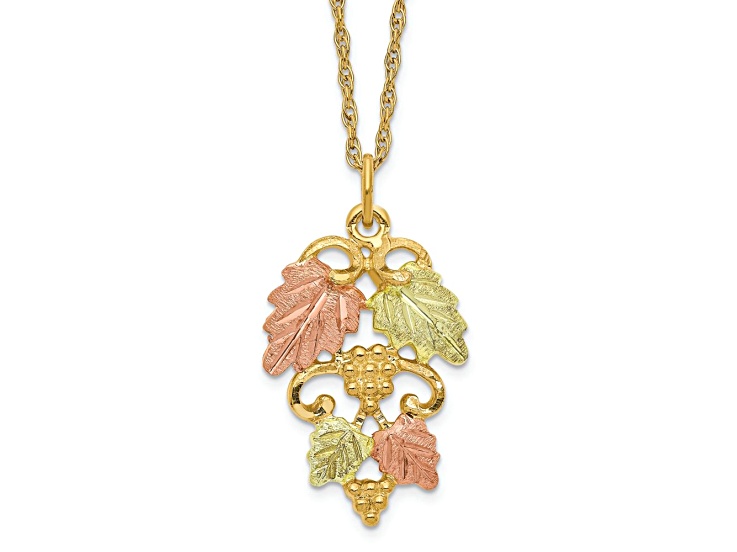 10k Yellow Gold With 12k Rose Gold and 12k Green Gold Accent Pendant With 18 Inch Ropa Chain