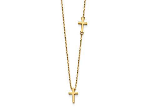 14K Yellow Gold Sideways Cross and Cross Pendant Necklace