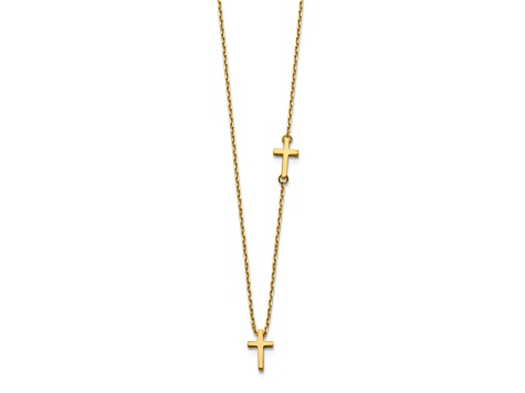 14K Yellow Gold Sideways Cross and Cross Pendant Necklace