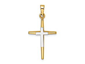 14k Yellow Gold and 14k White Gold Polished Solid Double Cross Pendant