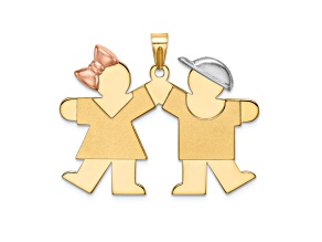 14k Yellow Gold, 14k White Gold and 14k Rose Gold Satin Large Girl on Left and Boy on Right Charm