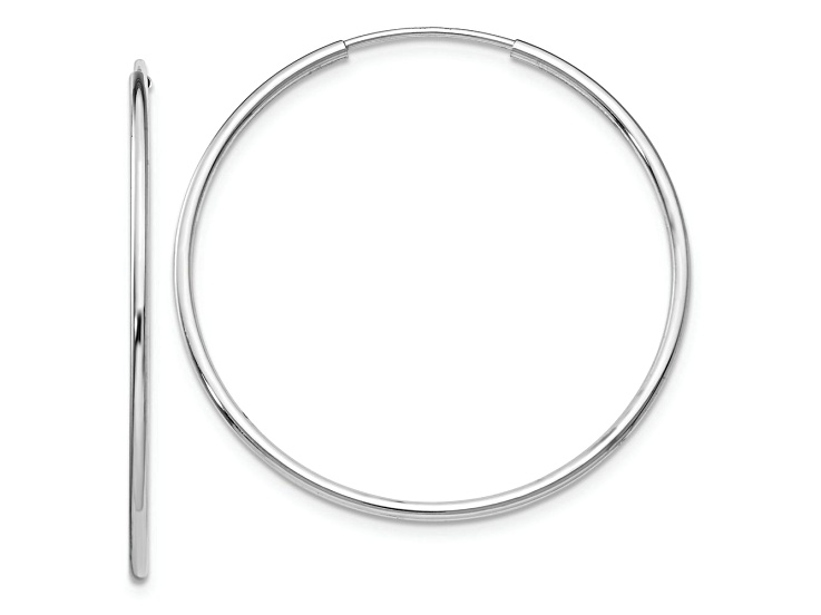 Rhodium Over 14k White Gold Polished 1 3/8" Endless Tube Hoop Earrings