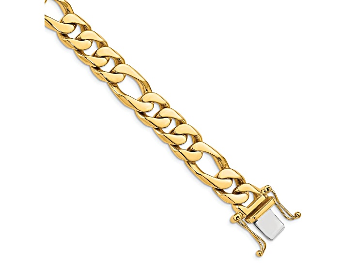 10k Yellow Gold and 10k White Gold 11mm Hand-Polished Figaro Link Bracelet