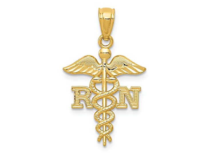 10K Yellow Gold Diamond-Cut Polished RN Nurse Pendant