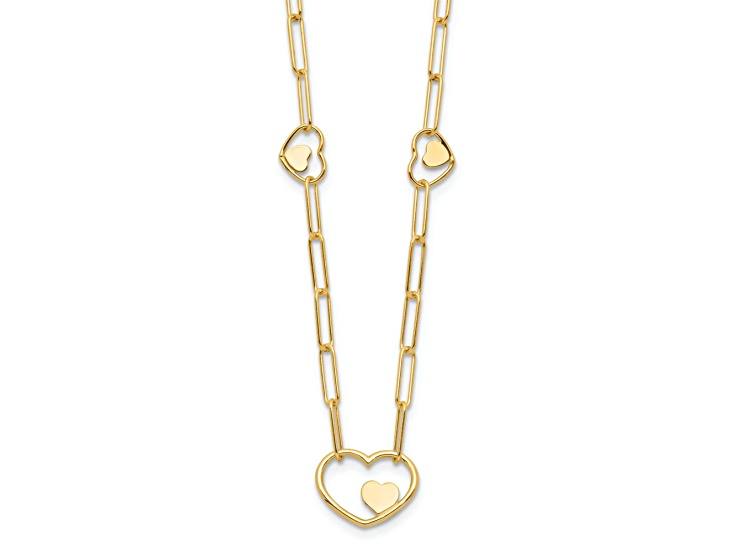 14K Yellow Gold Paperclip Link Heart 16-inch with 2-inch Ext. Necklace