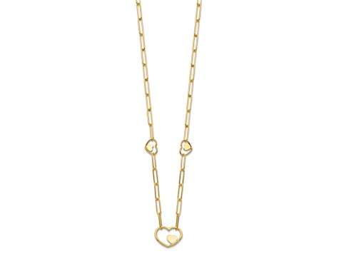 14K Yellow Gold Paperclip Link Heart 16-inch with 2-inch Ext. Necklace