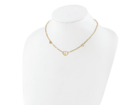 14K Yellow Gold Paperclip Link Heart 16-inch with 2-inch Ext. Necklace