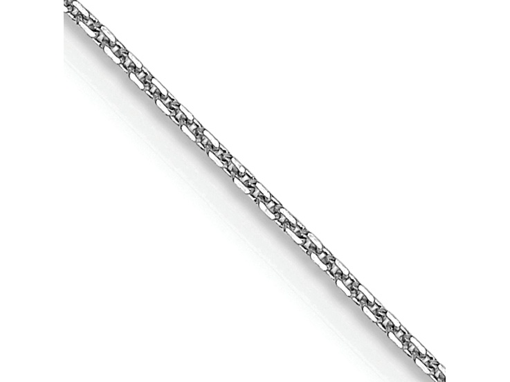 Rhodium Over 10k White Gold 0.8mm Solid Diamond-Cut Round Open Link Cable 18 Inch Chain