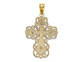 14k Yellow Gold and 14k White Gold Textured Polished 2 Level Filigree Cross Pendant