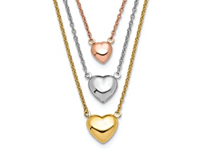 14K Tri-color Three Heart with 1-inch Extension Necklace
