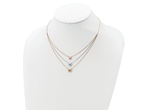 14K Tri-color Three Heart with 1-inch Extension Necklace