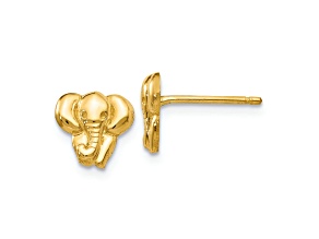 14k Yellow Gold Textured Elephant Stud Earrings