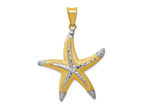 14K Two-tone Gold  Diamond-Cut Polished and Textured Starfish Pendant