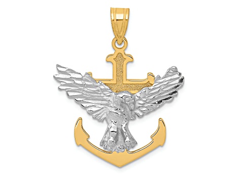 14k Yellow Gold and 14k White Gold Satin Mariners Cross with Eagle Pendant