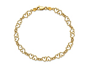 14k Yellow Gold Cut-out and Polished Double Heart Link Bracelet