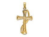 Rhodium Over 14K Two-tone Gold Cross with Drape Charm Pendant