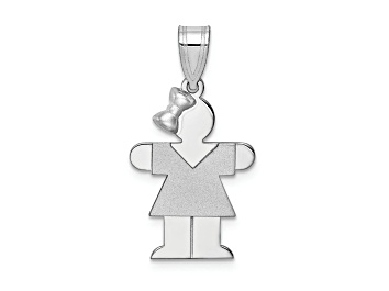 Picture of Rhodium Over 14k White Gold Satin Small Girl with Bow on Left Charm