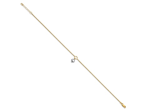 14K Two-tone Polished Heart with 1-inch Extension Anklet